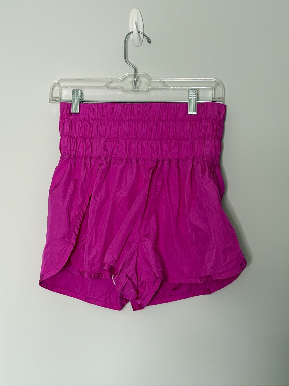 Free People Movement High-Waist Smocked Magenta Shorts, Medium